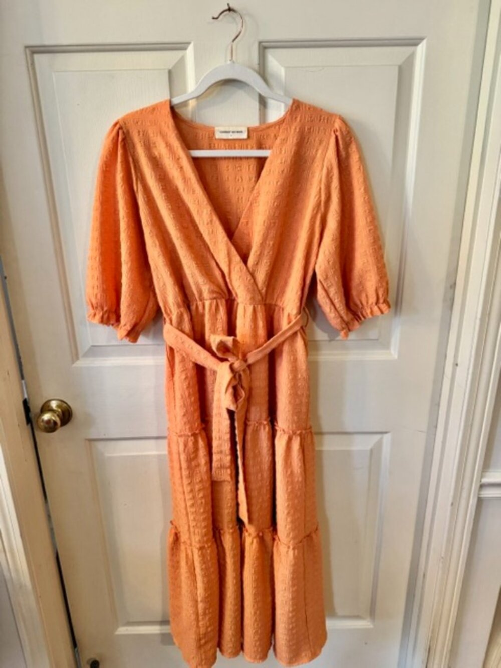 Goodnight Macaroon Orange Textured Boho Fall Midi Dress Large